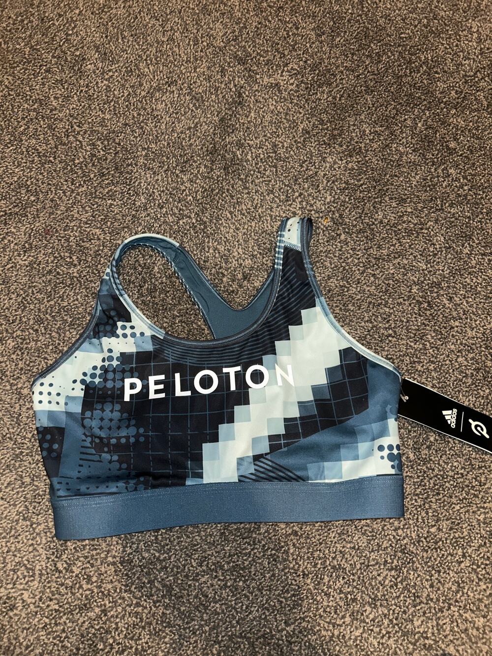 Adidas X Peloton Digi Motion Print Women's L Racerback Blue Sports Bra
